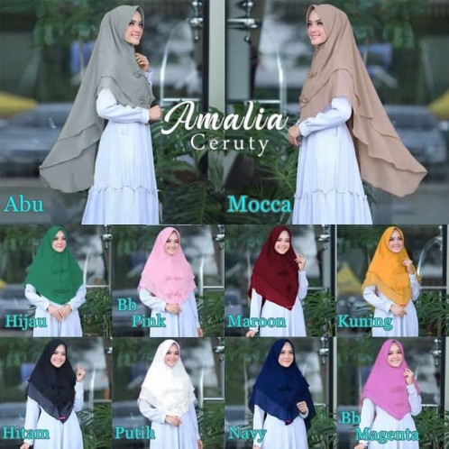 Hijab Jilbab Khimar Amalia / Khimar Instant Syar'i Syari Instan Jumbo KERUT JUMBO BELAH TENGAH LIPIT