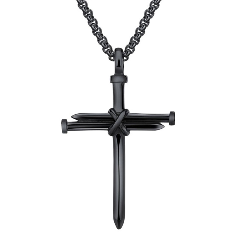 Fashion Stainless Steel Nail Rope Cross Pendant Necklace Jewelry For Men Gifts