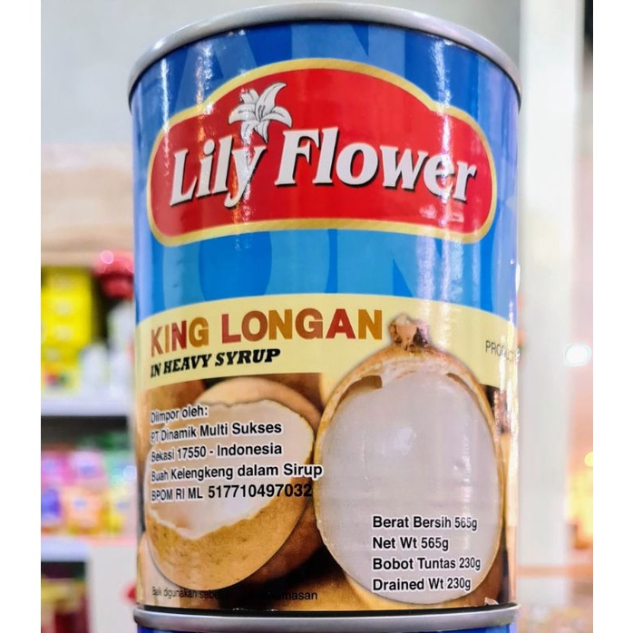 

LILY FLOWER KING LONGAN IN HEAVY SYRUP 565GR BUAH KELENGKENG SIRUP KALENG