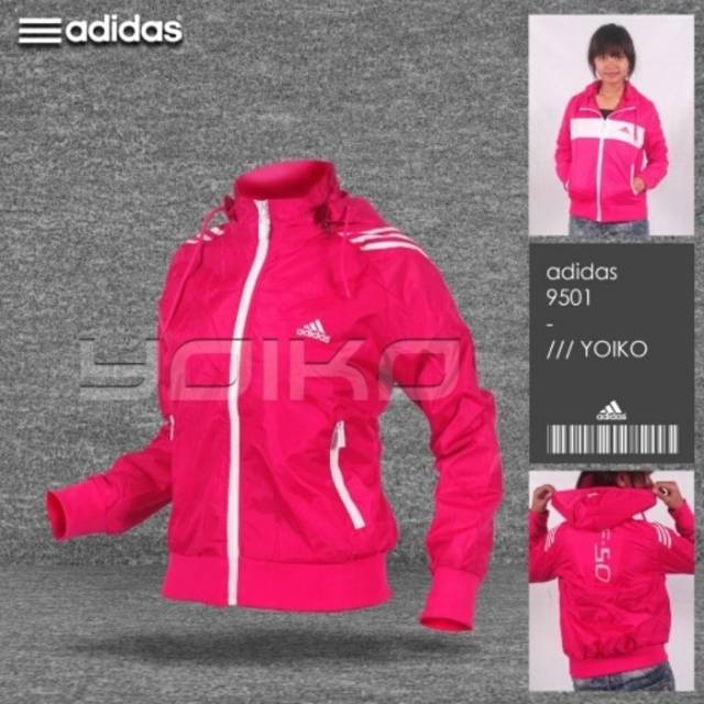 Jaket wanita adidas bolak balik parasut import big size M,  L,  XL