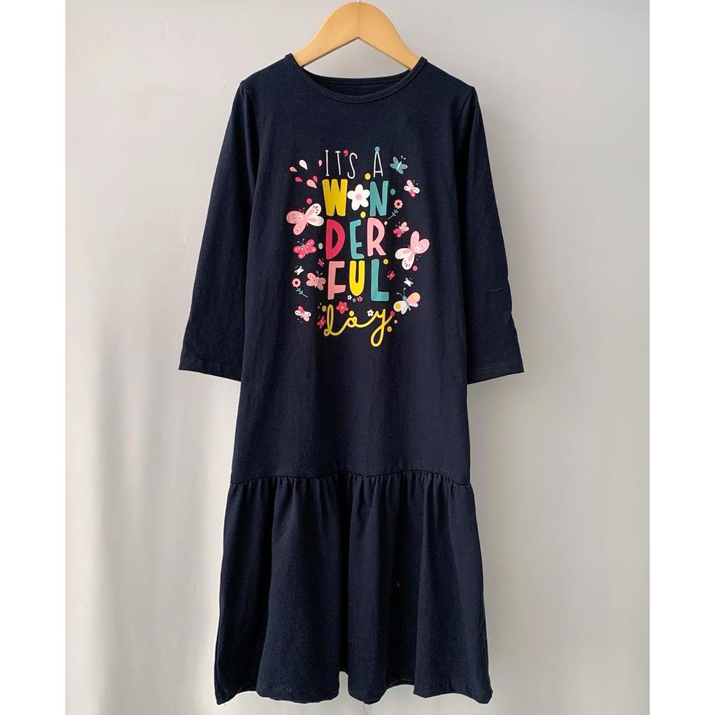 Gamis Kaos Anak Aplikasi Sablon Warna Navy | Shopee Indonesia