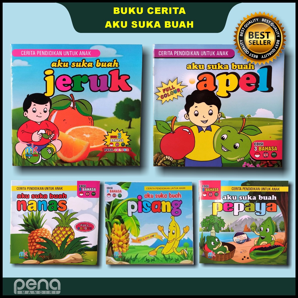 Buku Cerita Anak Bergambar Tema Buah 3 Bahasa Indonesia - Inggris - Indonesia Full Color