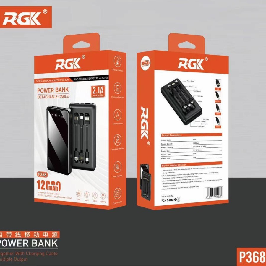 Power Bank RGK P368 Fast Charging LED Display Real Full 12.000mAh 2.1A