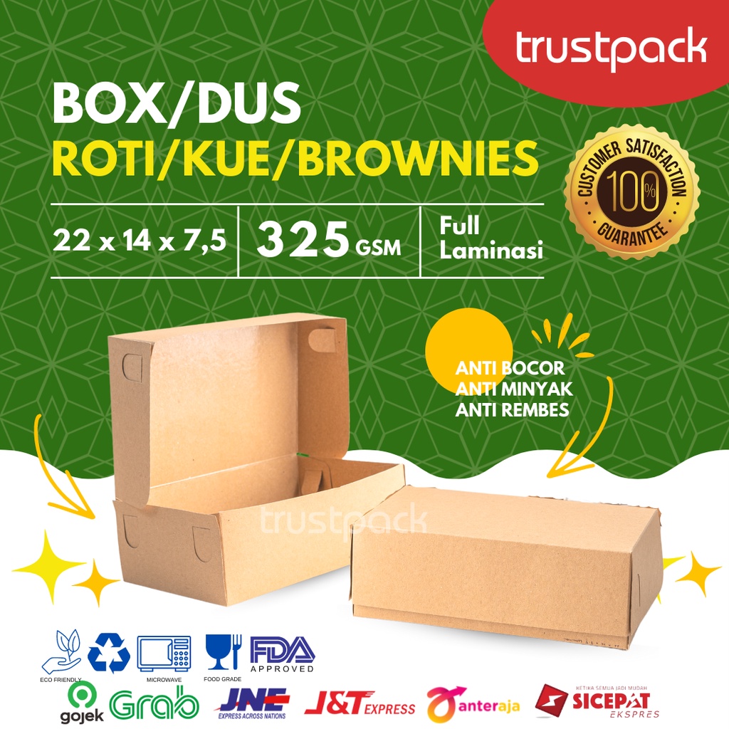 BOX DUS KARDUS KOTAK BROWNIES ROTI MARTABAK 22x14x7,5 KRAFT LAMINASI