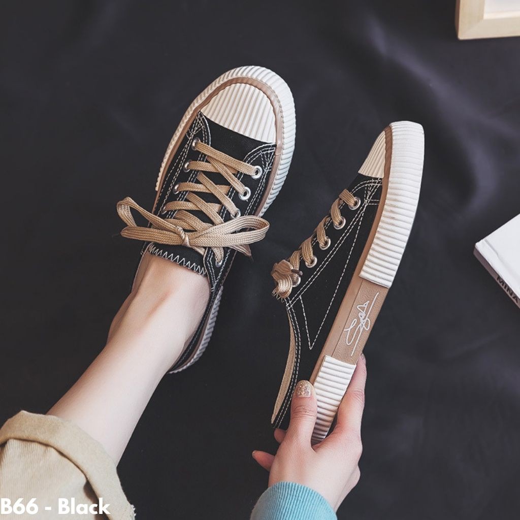 SEPATU SNEAKERS CANVAS SLOP GAYA KOREA IMPORT TERBARU NYAMAN SOLE KARET REMAJA DEWASA BUMIK B66