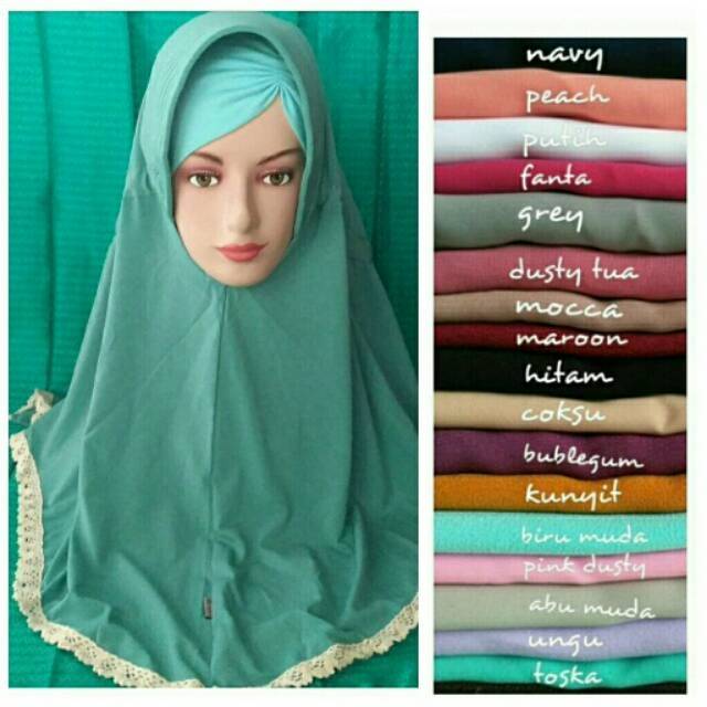 Jilbab serut pinggir hijau tosca