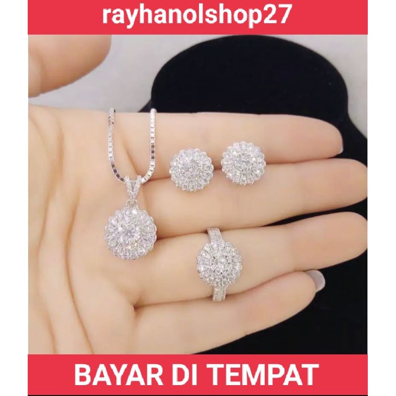 SET PERHIASAN WANITA TITANIUM ANTI KARAT ANTI ALERGI LAPIS EMAS 22 K WARNA SILVER DAN GOLD RO-27