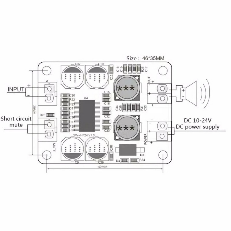 MODUL AUDIO AMPLIFIER TPA3118 PBTL 60W Mono AMP Module Chip 1X60W 4-8 Ohms 8-24V