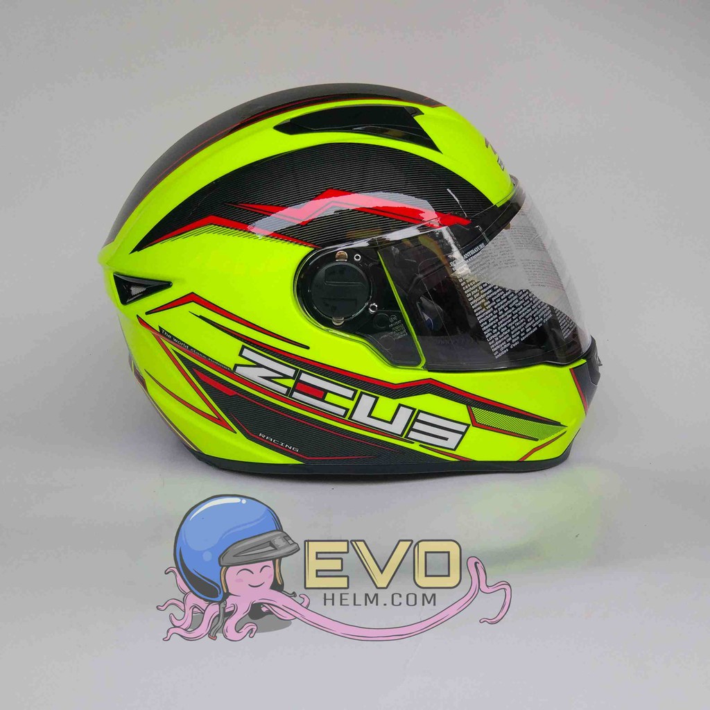 HELM ZEUS FULL FACE HELM ZEUS FULL FACE HELM ZEUS ZS - 811 FLUO YELLOW / AL 12 BLACK RED. - FREE SMOKE VISOR ZEUS ORIGINAL ( ONGKIR 2KG )