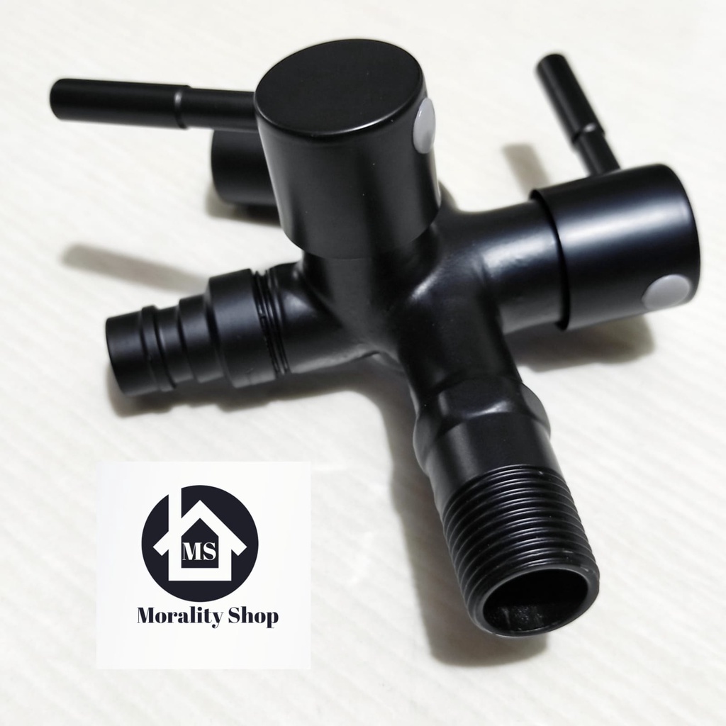 Kran air Shower Mandi Closet Cabang 2 Stainless 304 Hitam-Keran air Bak Kamar Mandi Two Way Bathroom Faucet BLack Stenlis