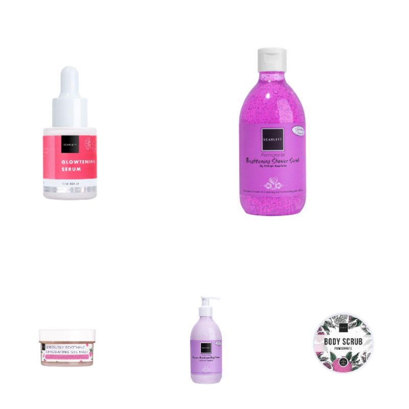 (NEW) Scarlett Whitening Brightening Shower Scrub Pomegrante / Brightening Body Lotion Pomegrante / 