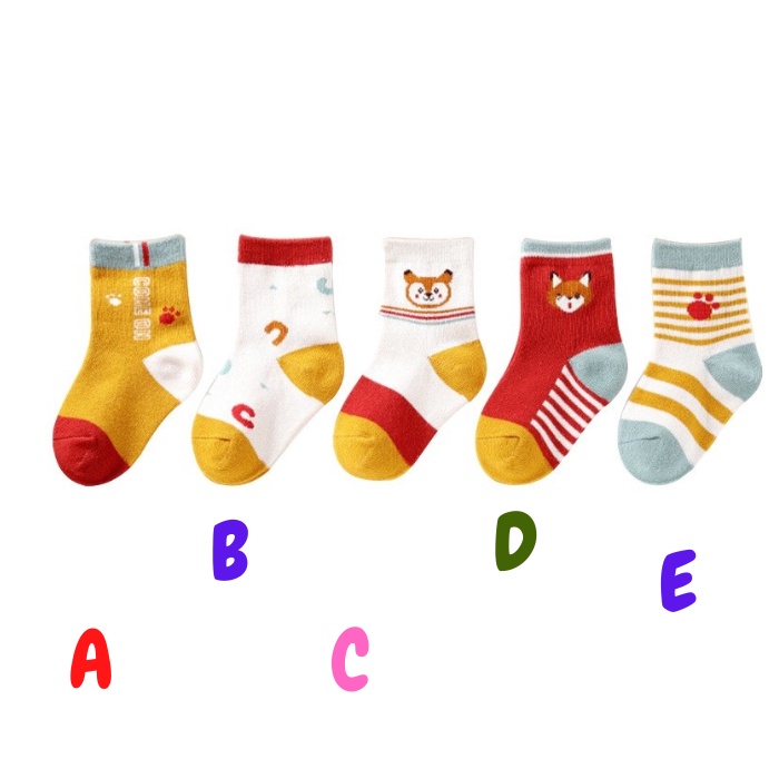 KAOS KAKI ANAK CEWEK COWOK KOREA KEKINIAN MOTIF KARTUN SERIGALA ORANGE SOCK KIDS SEKOLAH USIA 3-7 TAHUN KK3