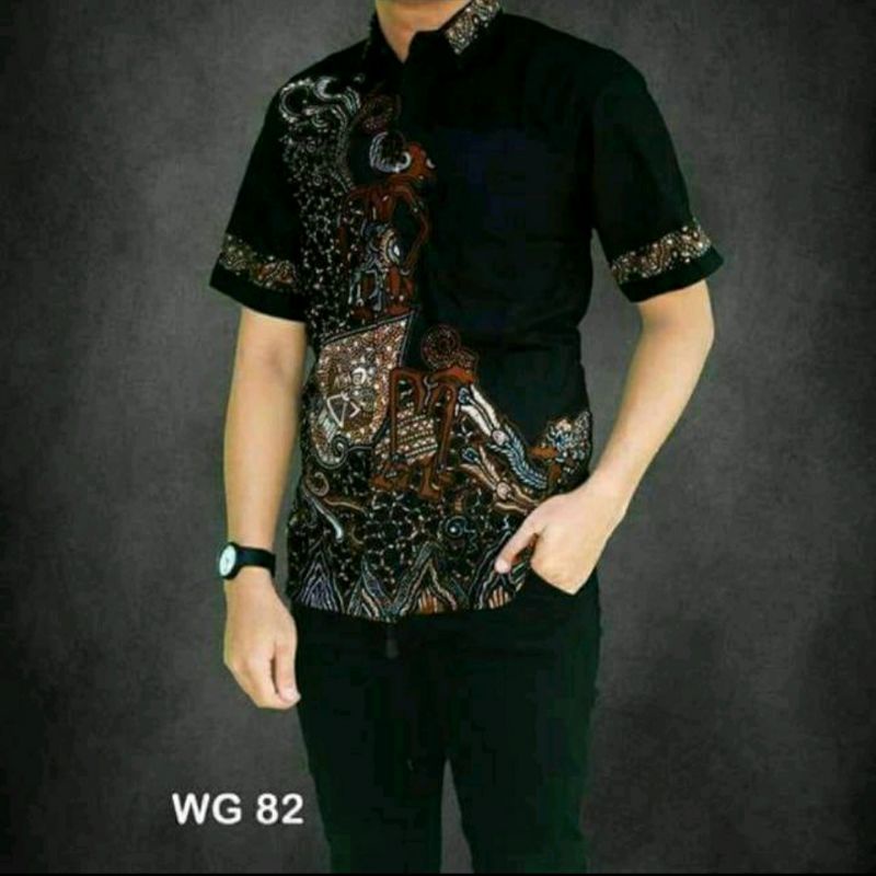 New Arrival Kemeja batik pria baju batik wayang hem batik wayang lengan pendek