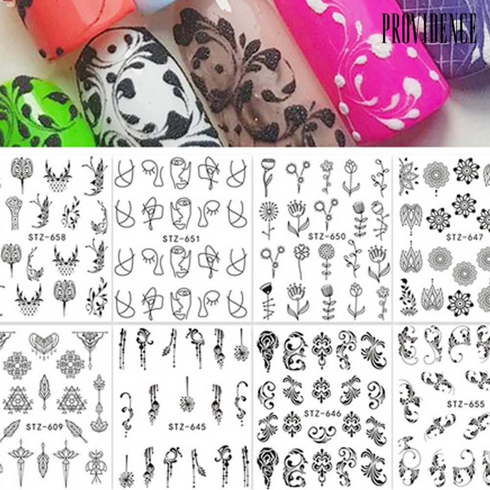 Providence Stiker Kuku Motif Bulu / Bunga Untuk Dekorasi Nail Art / Manicure Diy