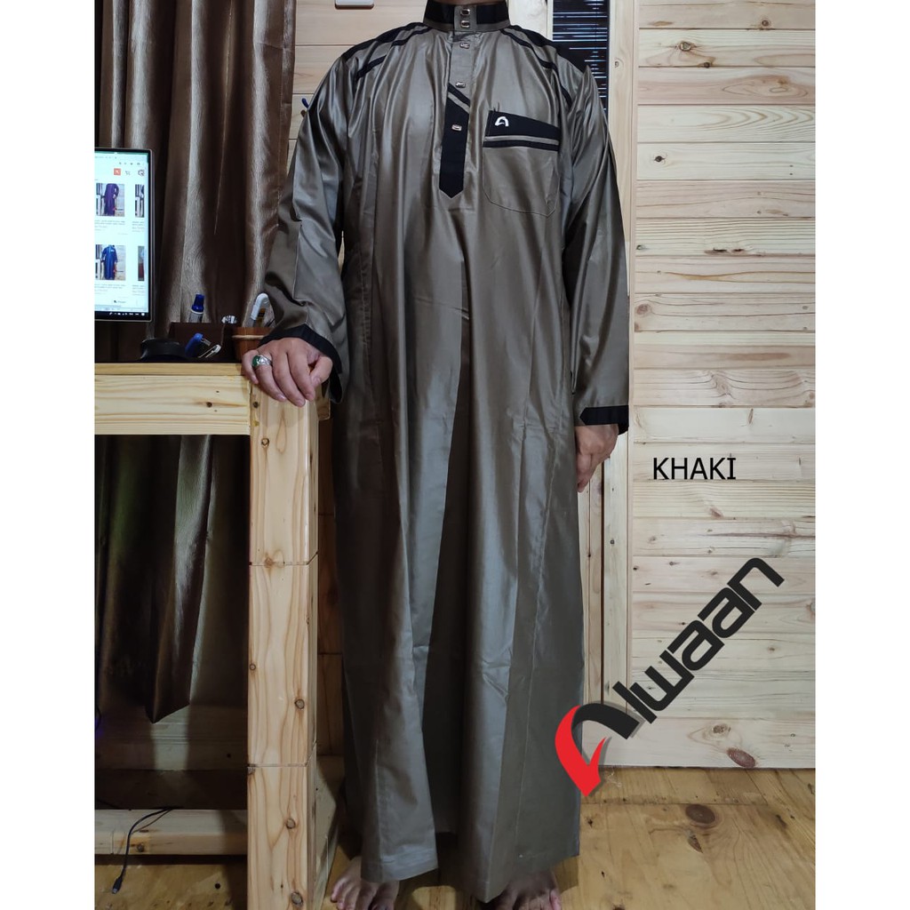 Baju/pakaian muslim pria koko gamis jubah dewasa ALWAAN/ATTALWIN model JD018 warna KHAKI