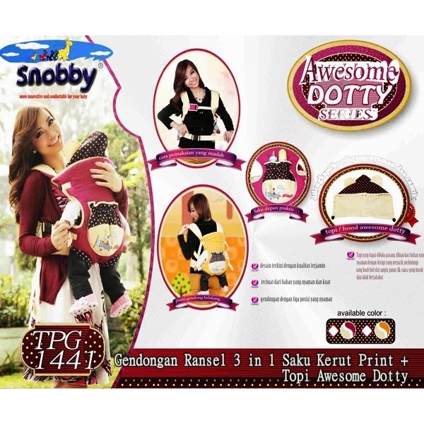 Gendongan Bayi Instan Gendongan Bayi Snobby Ransel 3 in 1 Saku Kerut TPG 1441 / Gendongan Bayi