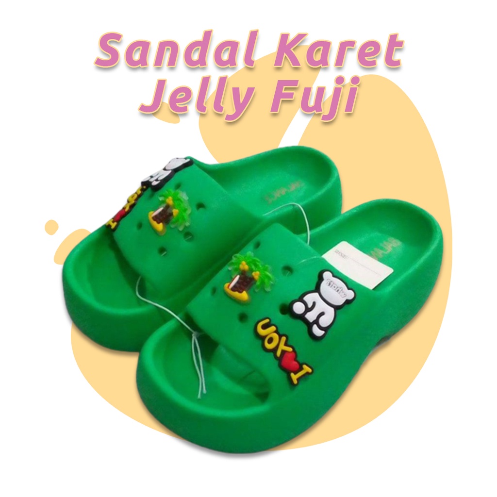 Sandals Jibbitz Jelly Fuji Sendal Sandal Viral Karet Wedges Import Impor Wanita Cewek Terbaru Kado U