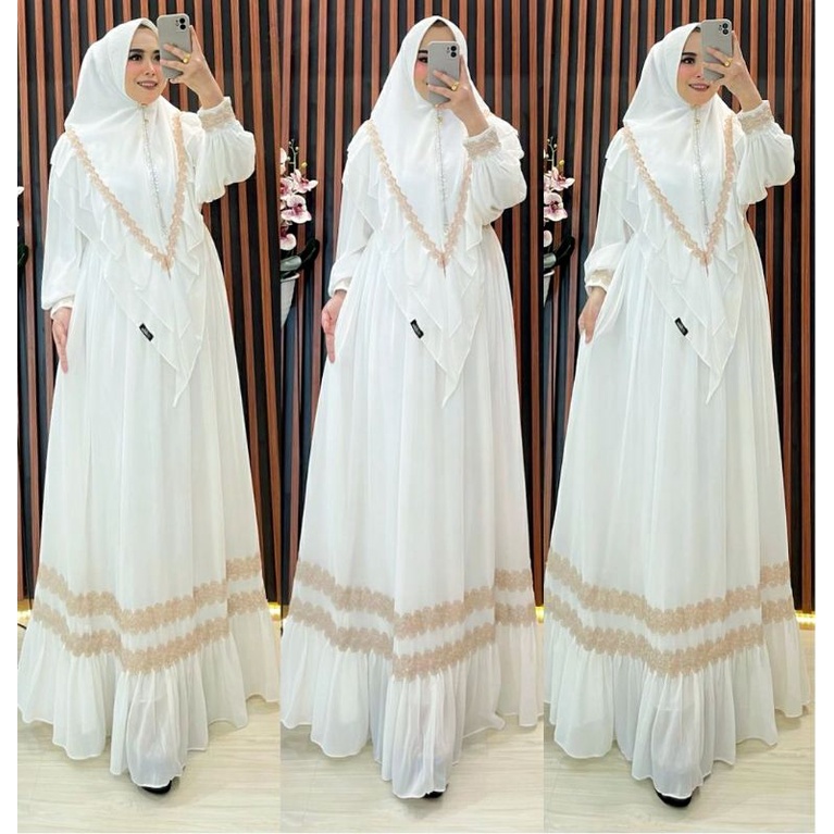 SHIZUKA LACE WHITE GAMIS SYARI TERBARU BAJU SYARI ORIGINAL SET SYARI GAMIS SYARI PUTIH