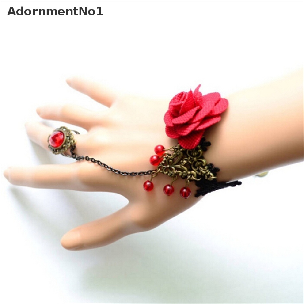 (AdornmentNo1) Gelang Tangan Lace Bunga Mawar Aksen Rumbai Gaya Gothic Retro Vintage Untuk Wanita