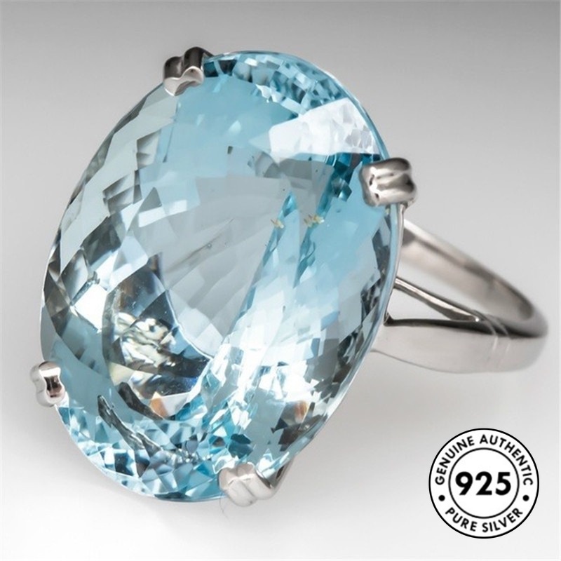 Cincin Sterling Silver 925 Dengan Topaz Biru Laut Untuk Wanita