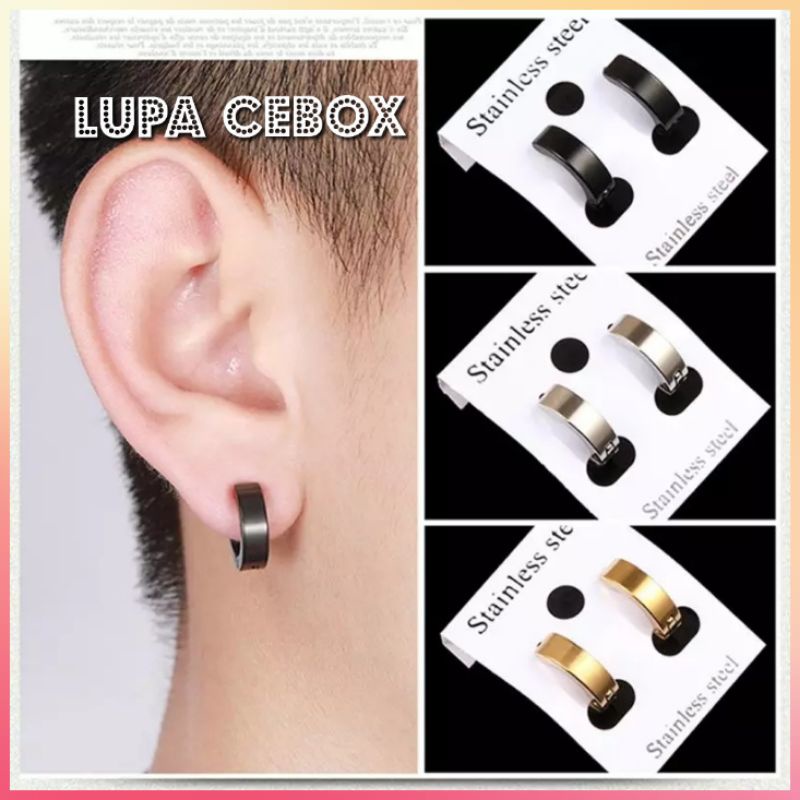 Sepasang Anting Titanium Anting Tindik Pria Bulat Polos