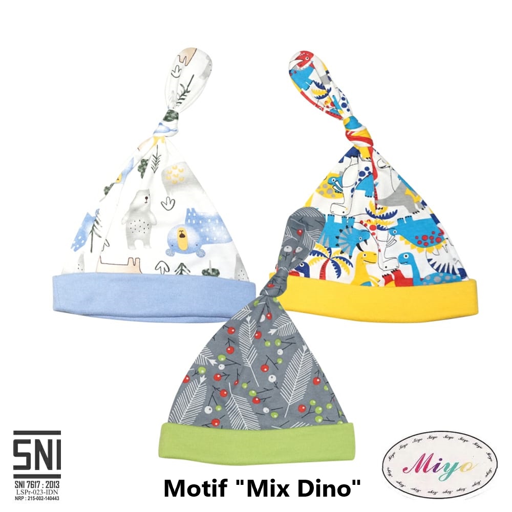 [TOMS] [BUNDLE HEMAT 3pc] MIYO - Topi Tali Bayi Baru Lahir Baby Newborn MOTIF PRINT Terbaru Grosir Termurah