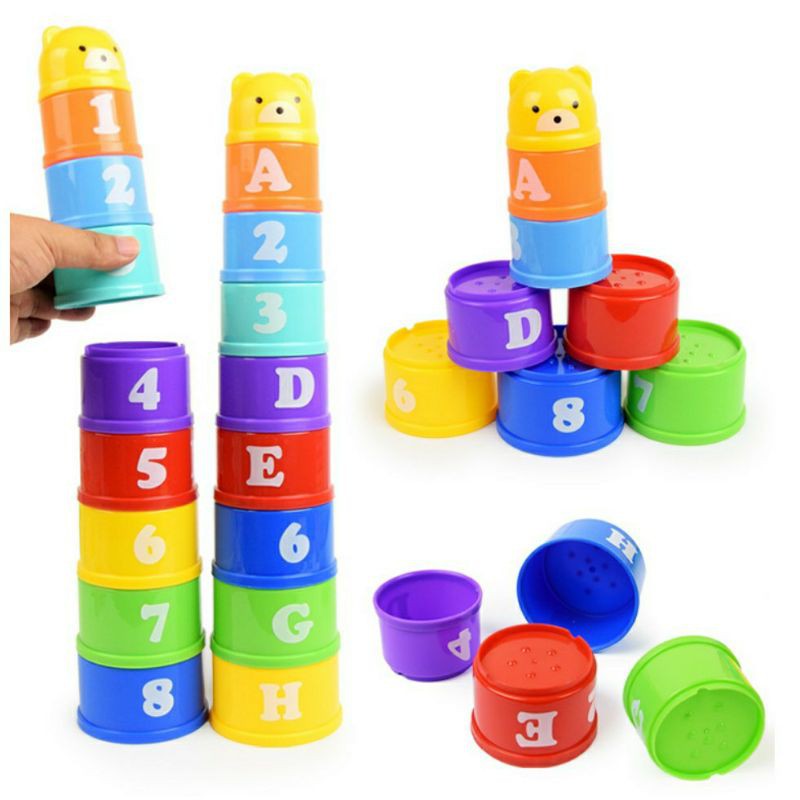 Mainan Edukasi Bayi Stacking Cups Susun Gelas Baby Toys Abjad Angka Warna Kado Anak