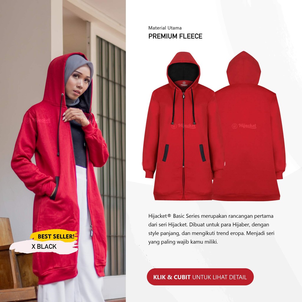 Jaket Sweater Wanita Muslimah Hijaber - Hijacket Basic Maroon - Switer Syari Hijab Panjang Hijabers