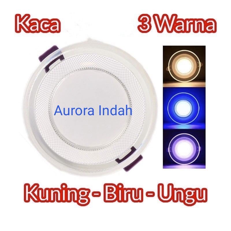 Lampu Downlight 9watt  gold 3 Warna Kuning Biru Ungu (Putih+Kuning+WarmWhite)