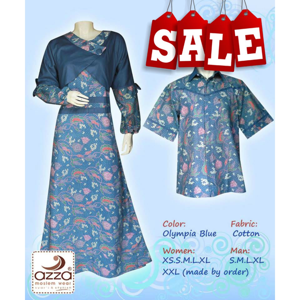 Turun Harga ! Sarimbit Batik Jade Olympia Blue / Baju Muslim Couple Batik