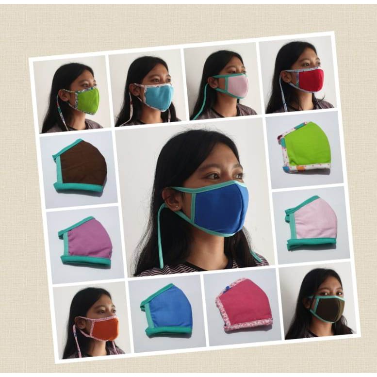 Masker Kain Earloop  Dua Lapisan Tebal Dobel Jahitan Tengah Bisa Dicuci Bahan Katun Tebal