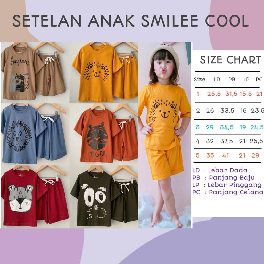 Setelan Anak Cool Unisex Setelan Anak Smilee Size 1-5 Tahun