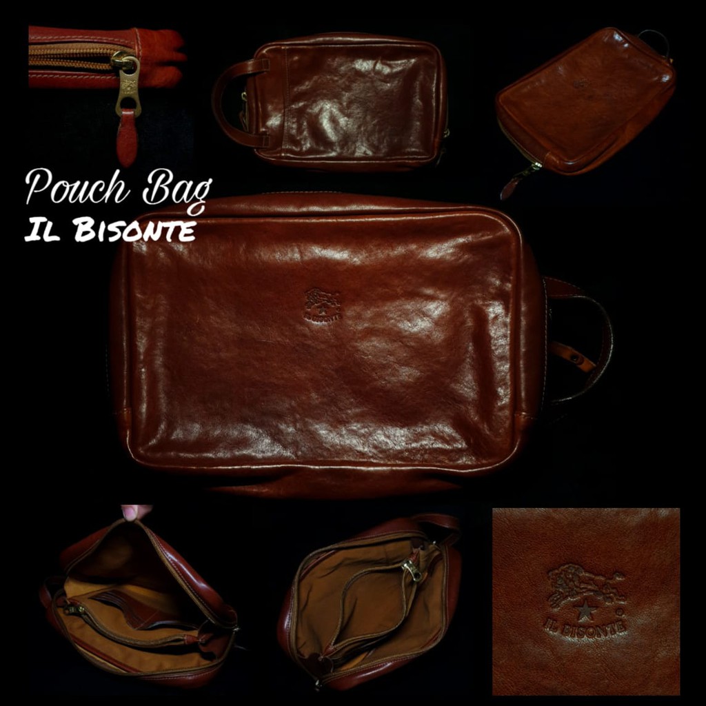 Tas Kulit Premium Il Bisonte Leather Clutch /Pouch/Hand Bag Made in Italy Keluaran Warna Unik