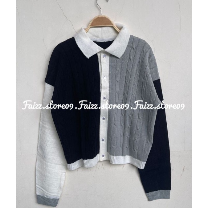 RIDA SWEATER CARDIGAN RAJUT MOTIF CABLE COMBINASI/CARDIGAN RAJUT MOTIF CABLE PREMIUM STORE09