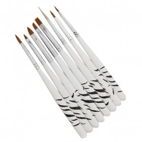 Bisa COD Alat Kecantikan Brush Kutek Kuku Zebra Nail Art 8 PCS - White