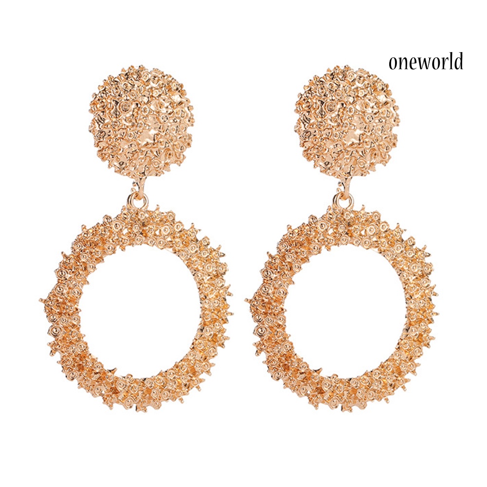 OW@ Fashion Women Geometric Hollow Circle Pendant Dangle Stud Earrings Jewelry Decor