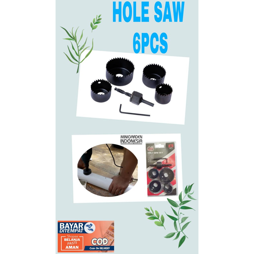 HOLESAW 6 PCS mata bor hidroponik Hole Saw 6 Pcs Pelubang Kayu Set Kit 32 mm - 54 mm carbon steel