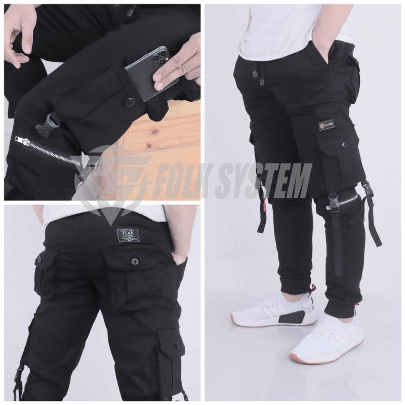 Celana panjang pria chino cargo jogger gesper FLK original folksystem