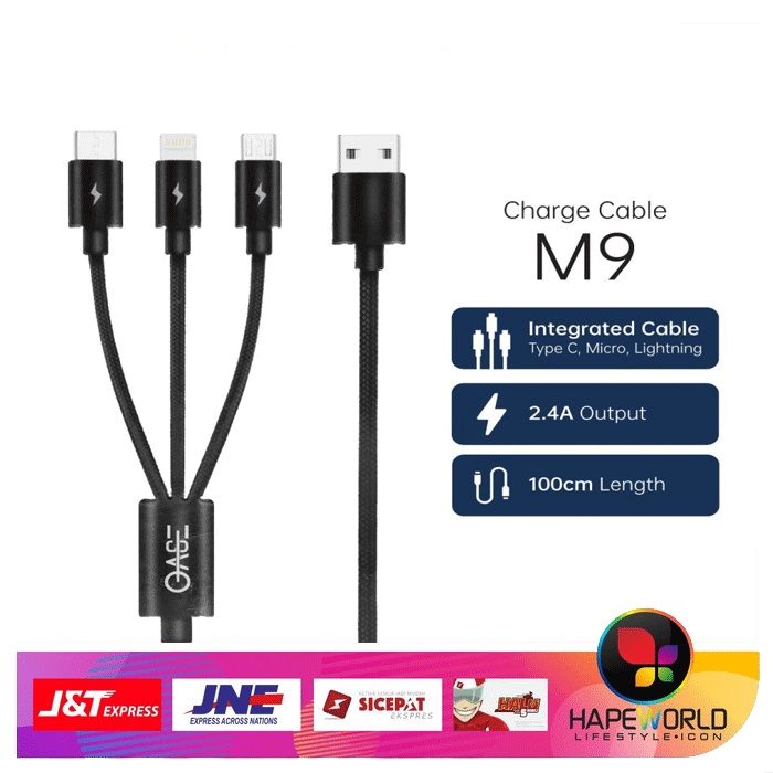 KABEL DATA 3 IN 1 OPPO OASE - OASE CHARGING CABLE - M9 2.4A - ORIGINAL