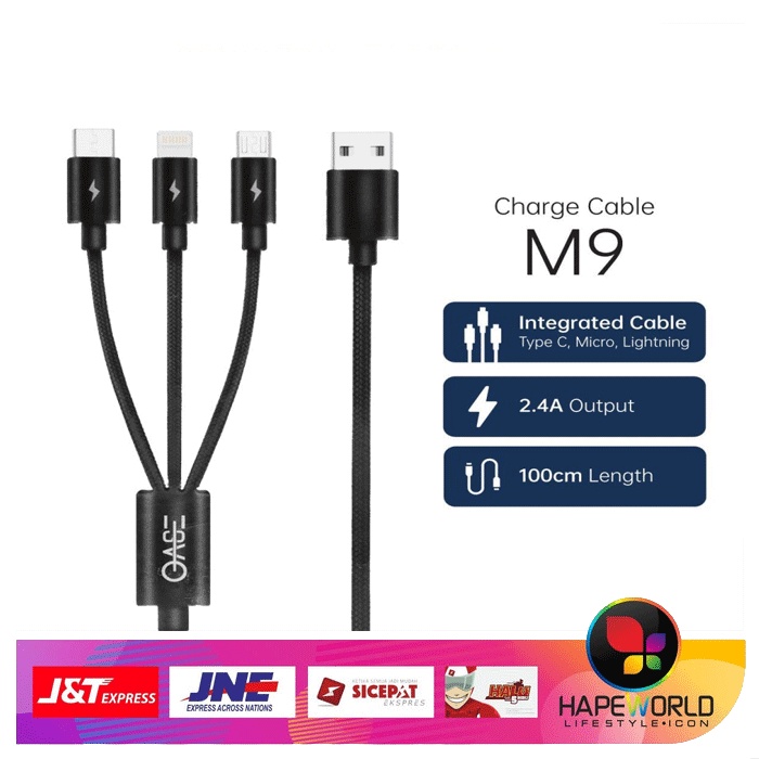 KABEL DATA 3 IN 1 OPPO OASE - OASE CHARGING CABLE - M9 2.4A - ORIGINAL