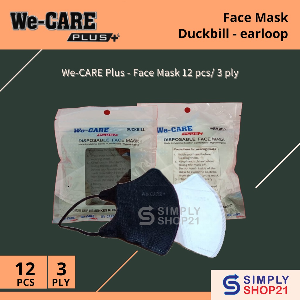 Masker Duckbill WeCARE plus 3 ply (isi 12 pcs)