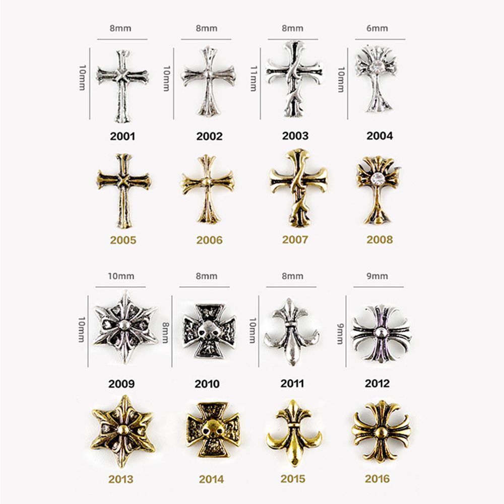 MXBEAUTY Mixed Cross Metal Rivet Silver DIY Nail Art Decorations 3D Nail Rivets Gold Charm Manicure Accessories 50Pcs/Pack Punk Style Vintage Nail Studs Jewelry/Multicolor