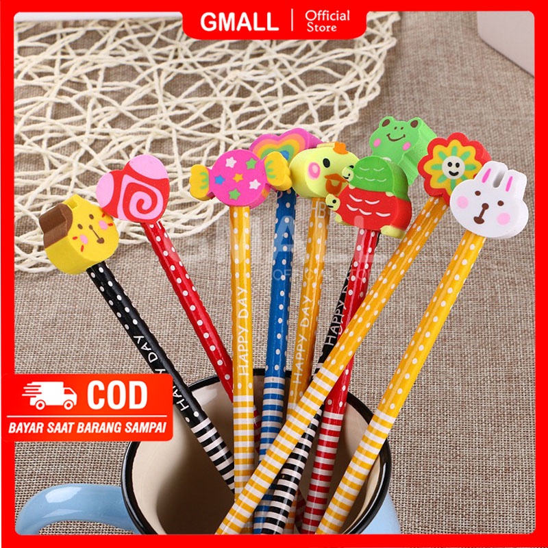 Pensil Pencil Dengan Penghapus Muka Karakter Alat Tulis Peralatan Sekolah Kantor Souvenir Stationery Stationary Kado GMALL ST0019