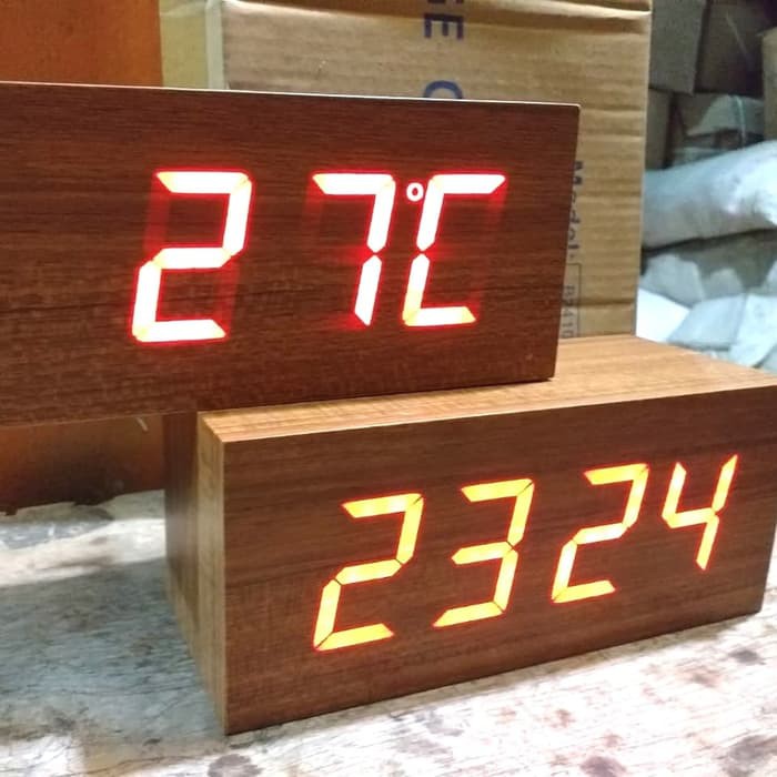Jual Jam alarm LED wood clock / Jam meja digital motif kayu Shopee