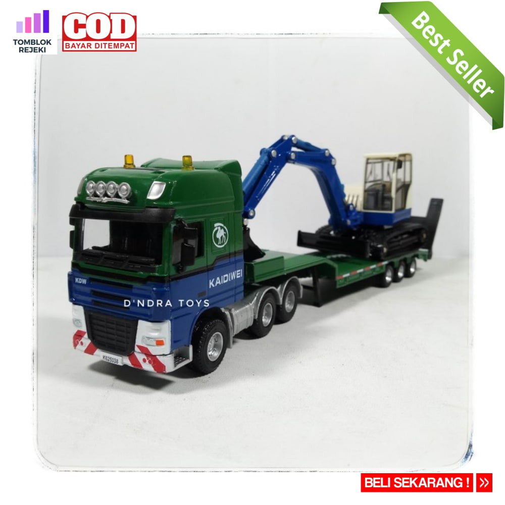 Diecast Truck Trailer Miniatur Truk Pengangkut Excavator Alat Berat