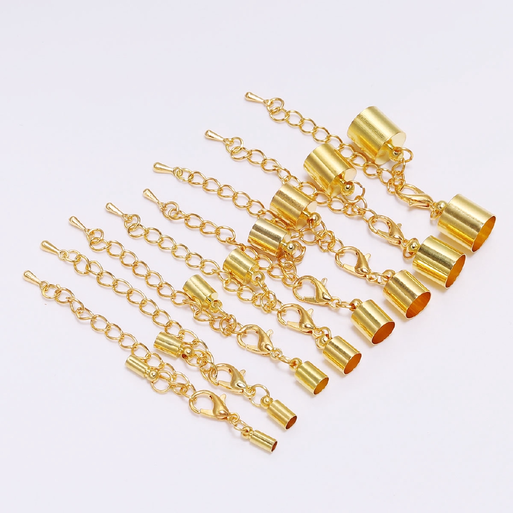 10pcs/Lot 3-10mm Lobster Clasps Hooks Extending chain Leather Cord Crimps End Tip Caps Connectors For Jewelry Making Findings