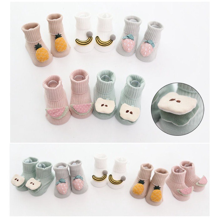 kaos kaki antislip kids socks anak balita 0-12 bulan newborn 3d doll boneka