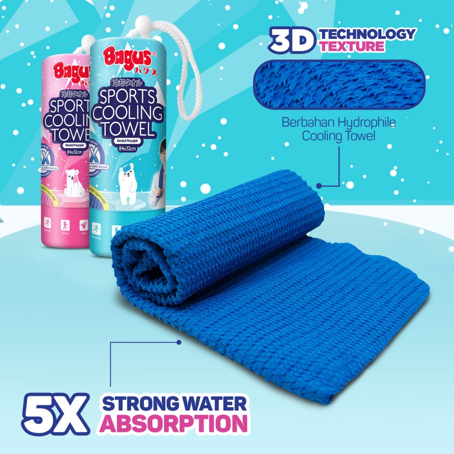 Bagus Sport Cooling Towel Handuk Olahraga Biru Kecil Uk 50 x 32 cm