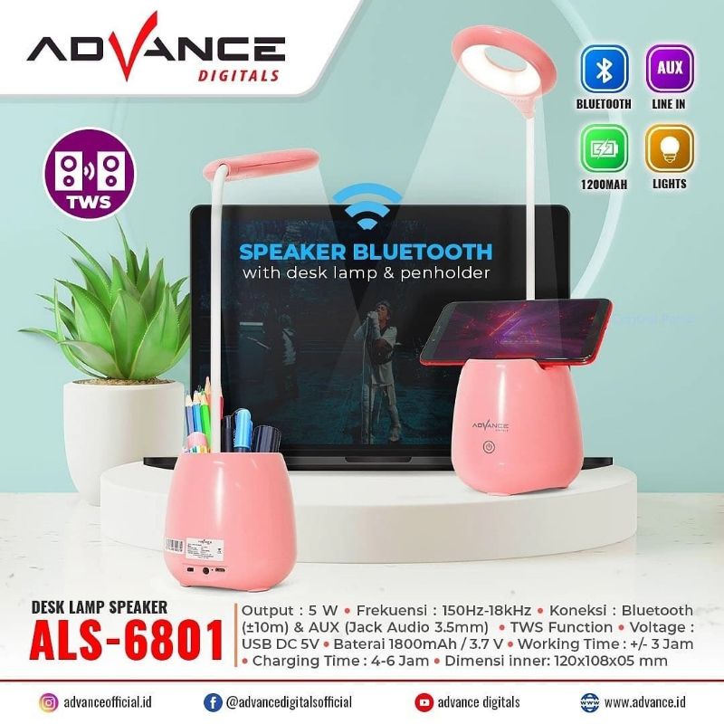 Advance Lampu Belajar + Speaker Bluetooth Portable / Desk Lamp Speaker ALS 6801