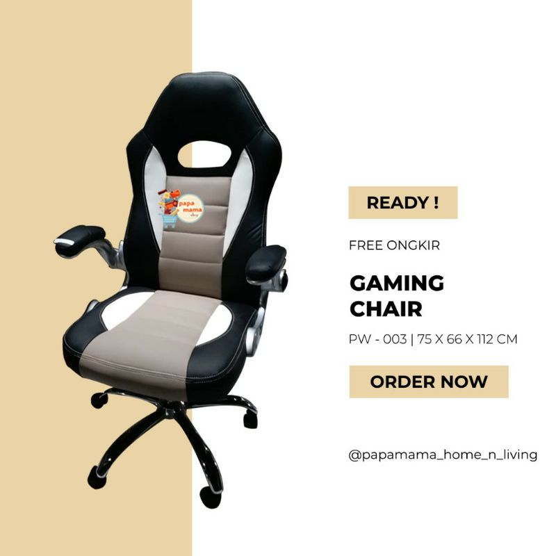 Kursi Gaming Kulit PW003 - Kursi Office Kaki Hidrolik Tatakan Tangan Minimalis - Medan